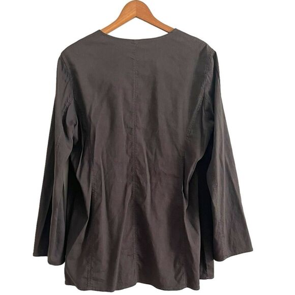 Eileen Fisher Jacket L Brown Linen Blend Open Front Blazer Minimalist Lagenlook - Picture 2 of 11